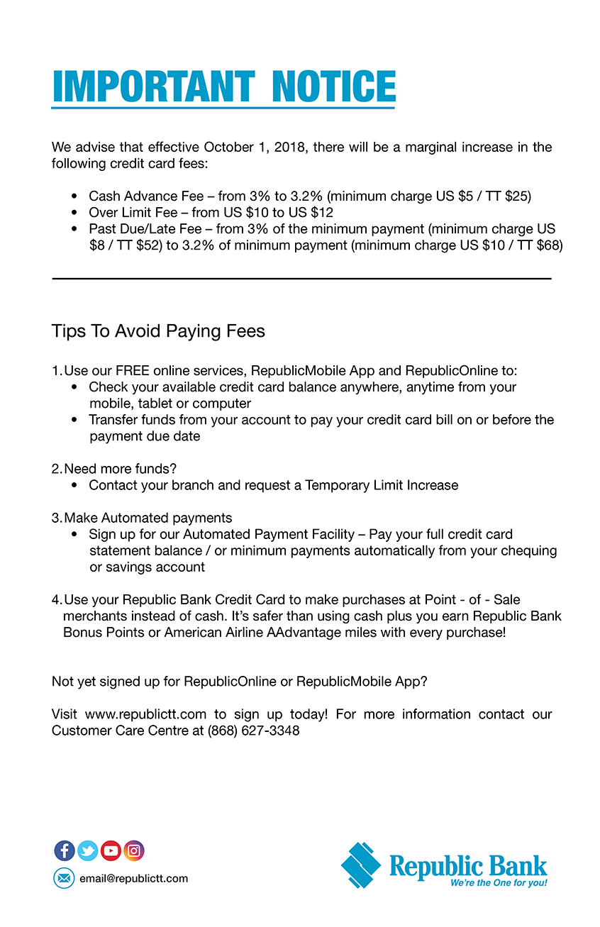 Credit Card Important Notice Republic Bank